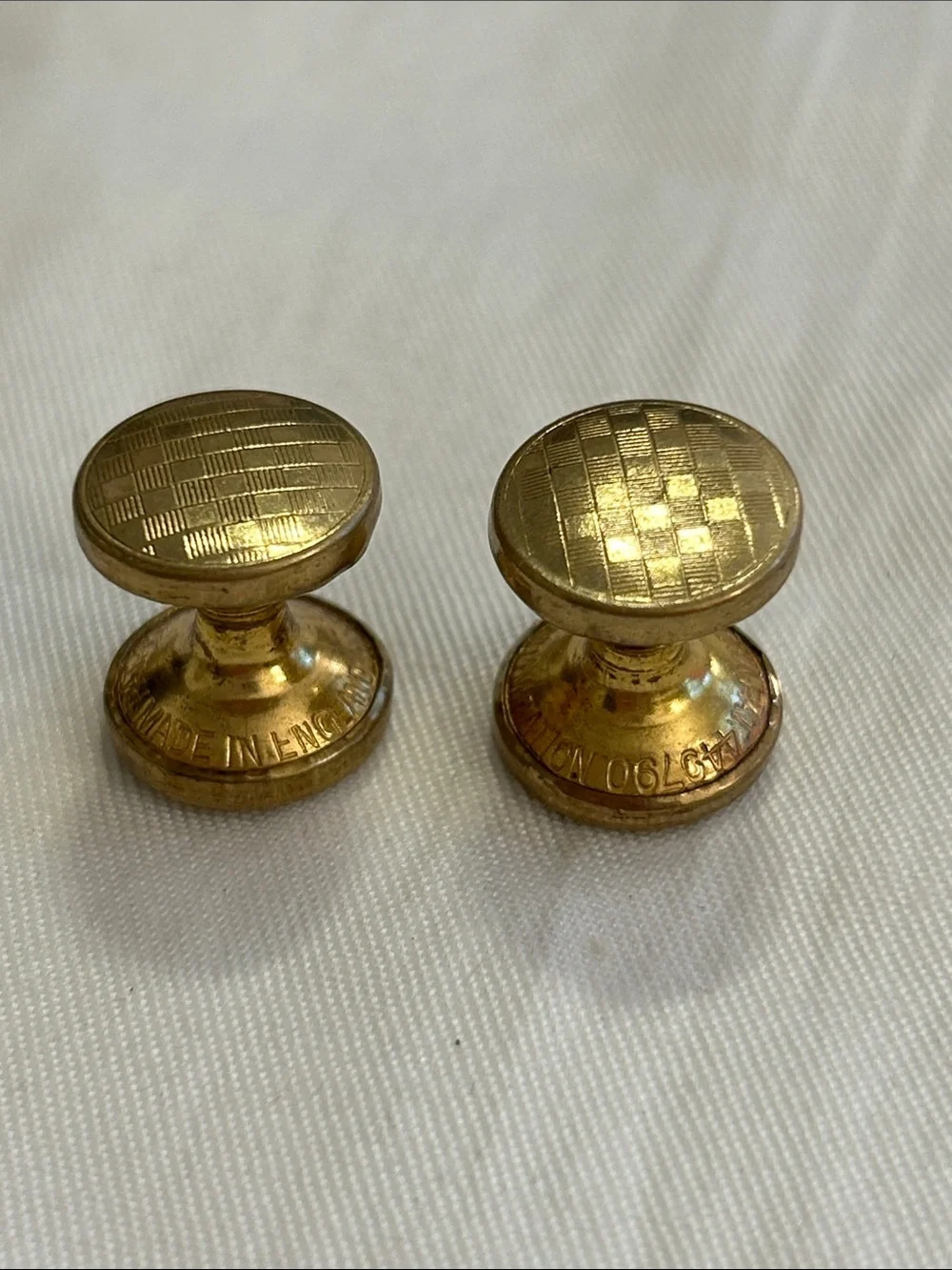 Gold Tone Checkerboard Round Cuff Links